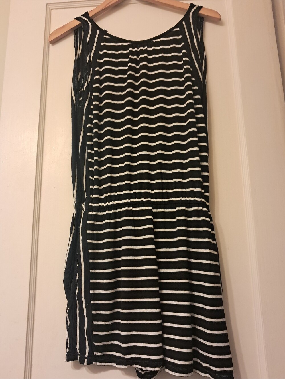 Max Studio Black and White Striped Sleeveless Romper with Pockets- Size M